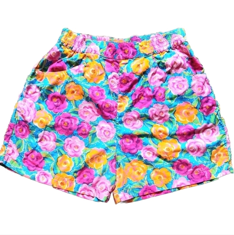 VTG Boston traders girls shorts Size 14 pink turquoise orange floral